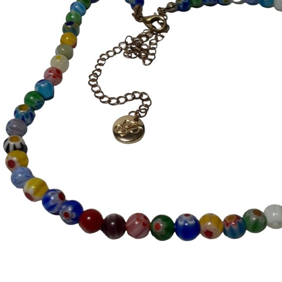 Necklace Signed Brielle Art Glass Multicolored Beaded Gold Tone Chain 17" Unique - Picture 6 of 16
